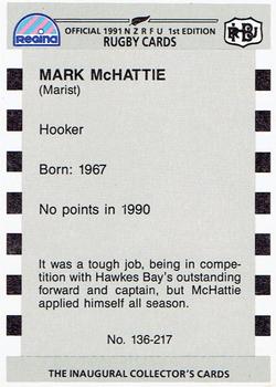 1991 Regina NZRFU 1st Edition #136 Mark McHattie Back